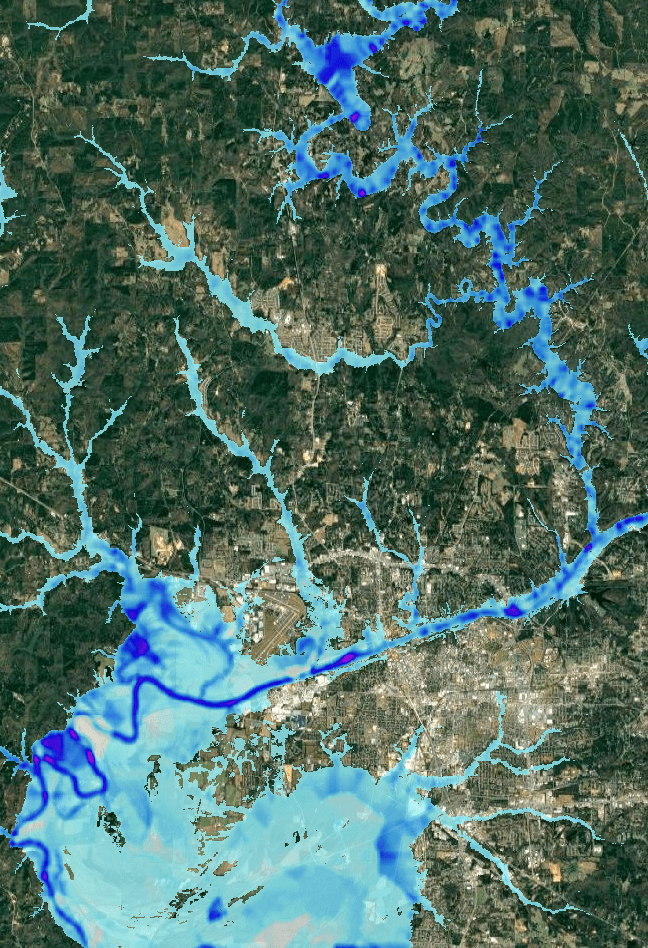 Snippet of a floodwater depth simulation map of Tuscaloosa, Alabama.